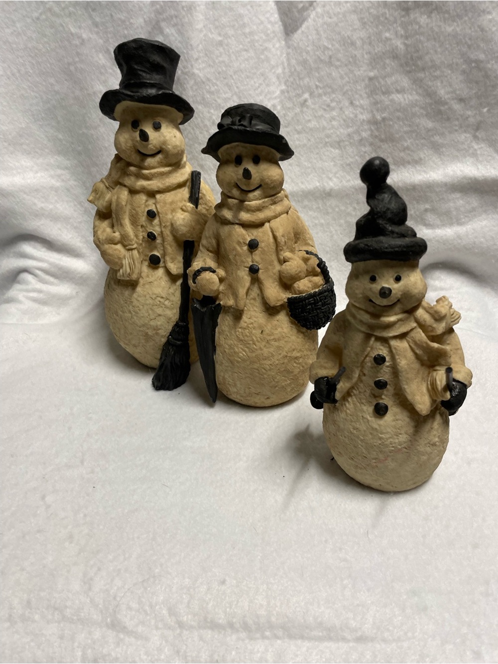 Handcrafted Beige & Black Snowman Trio - Home Holiday Decor